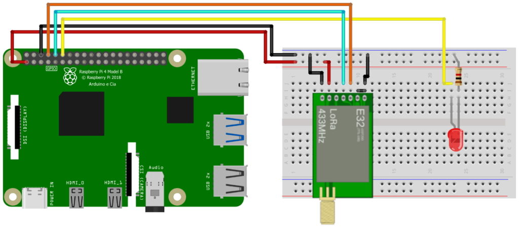 Circuito de conexão Raspberry Pi e módulo Lora 433Mhz