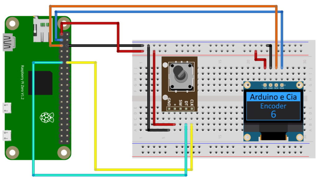 Circuito Raspberry Pi Zero W com Encoder e display Oled I2C