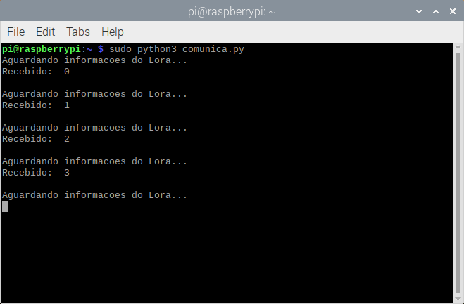 Raspbian terminal comunicação Arduino e Raspberry Pi com LoRa