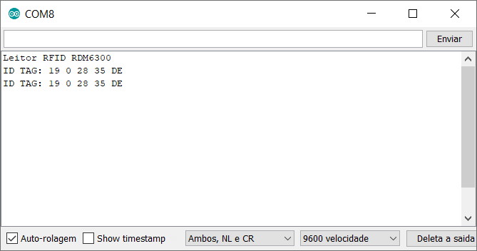 Serial Monitor Leitor RDIF RDM6300 com ESP8266