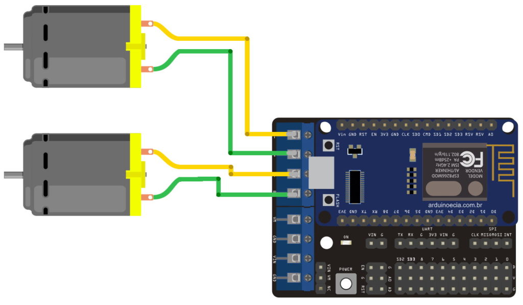 Ligação motores no Motor Shield ESP8266 NodeMCU