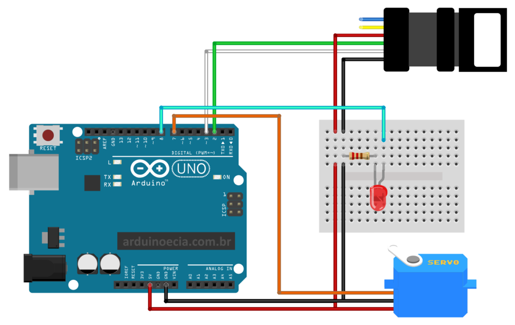 Circuito leitor de impressão digital, Arduino Uno e Servo Motor