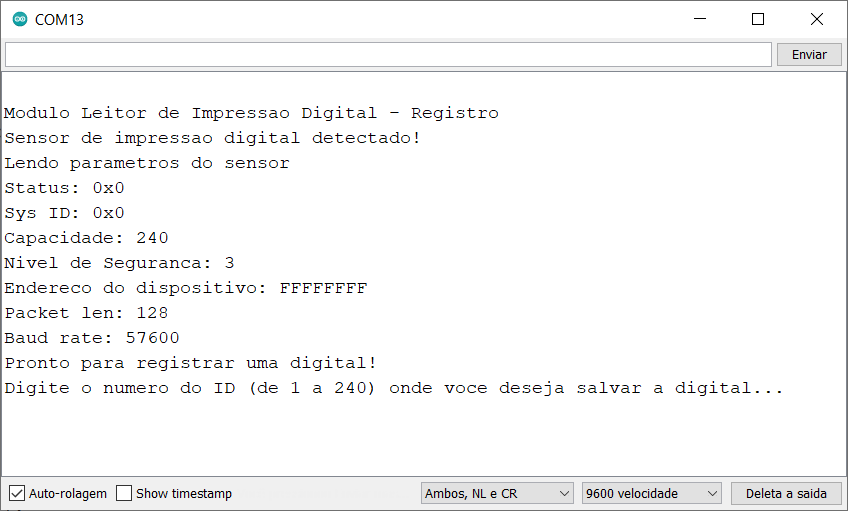 Leitor de Impressão Digital - Serial Monitor