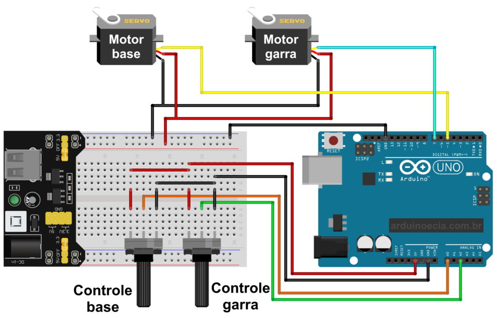 Circuito Garra Robótica com Arduino Uno