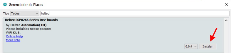 Gerenciador de placas IDE Arduino - Instalação Heltec ESP8266