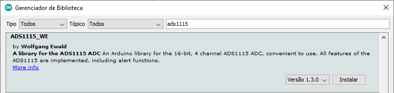 Instalação biblioteca ADS1115 IDE Arduino