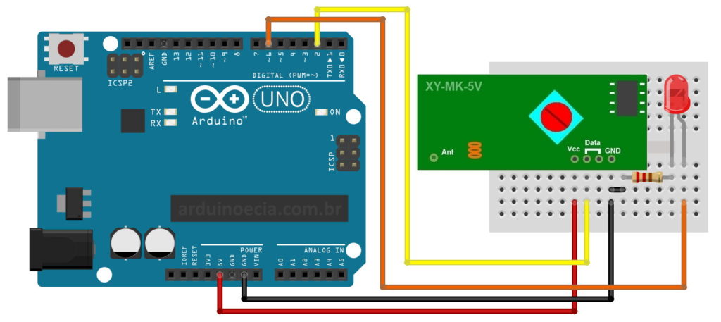 Circuito Arduino Uno e módulo Receptorr RF 433MHz