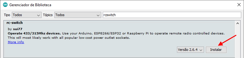 Instalação biblioteca RCSwitch na IDE Arduino