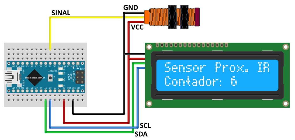 Circuito Sensor de Proximidade IR e Arduino Nano