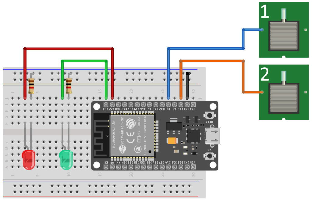 Circuito sensor touch capacitivo com ESP32 NodeMCU