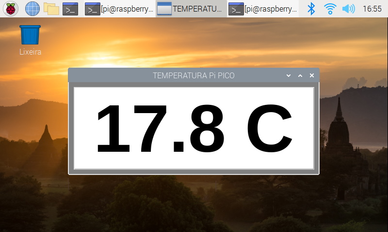 Tela Raspbian - Comunicação Raspberry Pi 4 e Raspberry Pi Pico em funcionamento