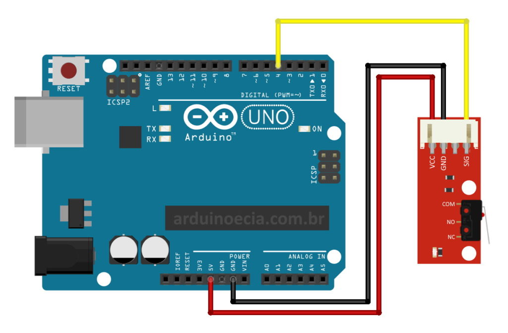 Circuito Arduino Uno e Chave Fim de Curso Mecânica