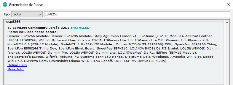 Instalação placas ESP8266 IDE Arduino