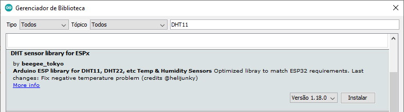 Instalação biblioteca DHT11 sensor library for ESPx IDE Arduino