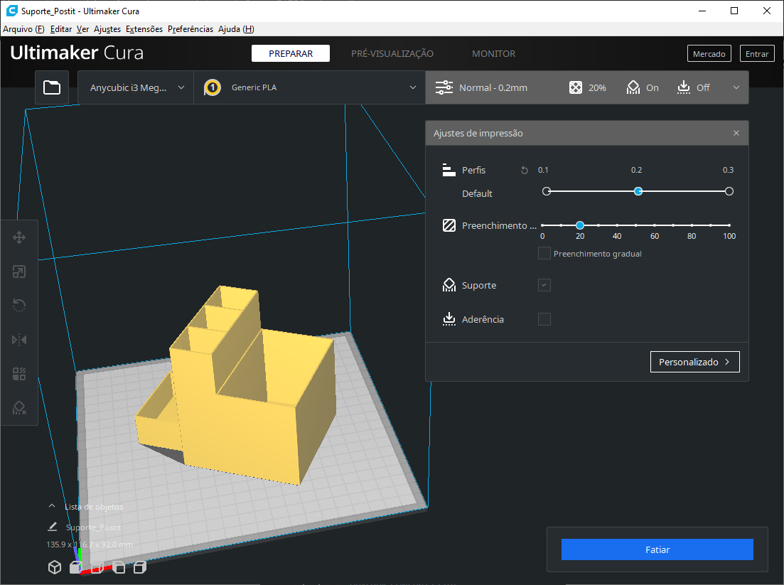 Tela Ultimaker Cura com modelo 3D carregado