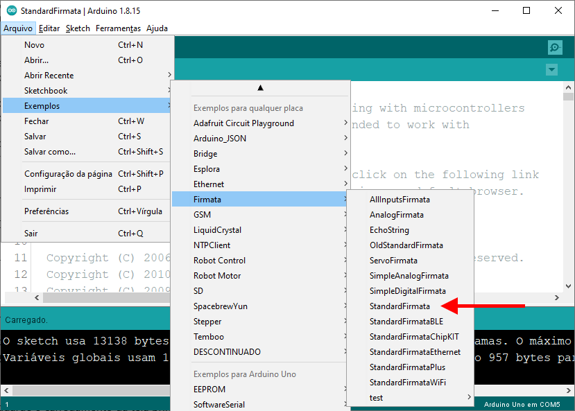 IDE Arduino - StandardFirmata