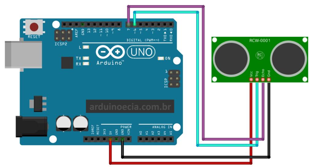 Circuito Sensor Ultrassônico com Arduino Uno