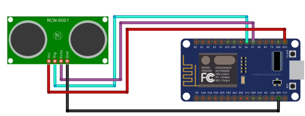 Circuito Sensor Ultrassônico com ESP8266 NodeMCU