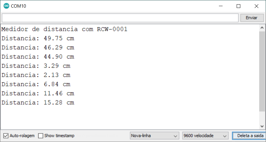 Serial Monitor medidor de distancia com sensor ultrassônico