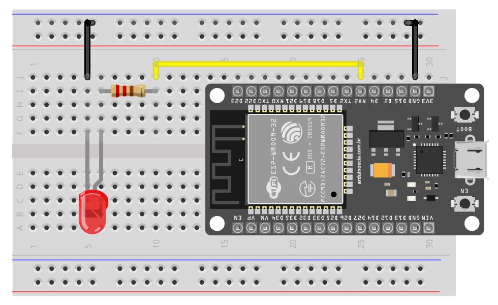 Circuito ESP32 DEVKIT V1 com Led