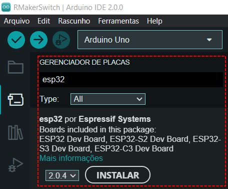 Instalação de placas da linha ESP32