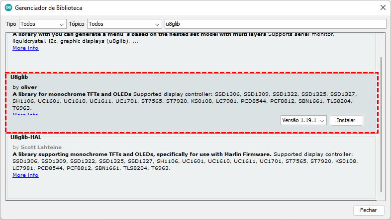 Instalação biblioteca U8glib na IDE Arduino