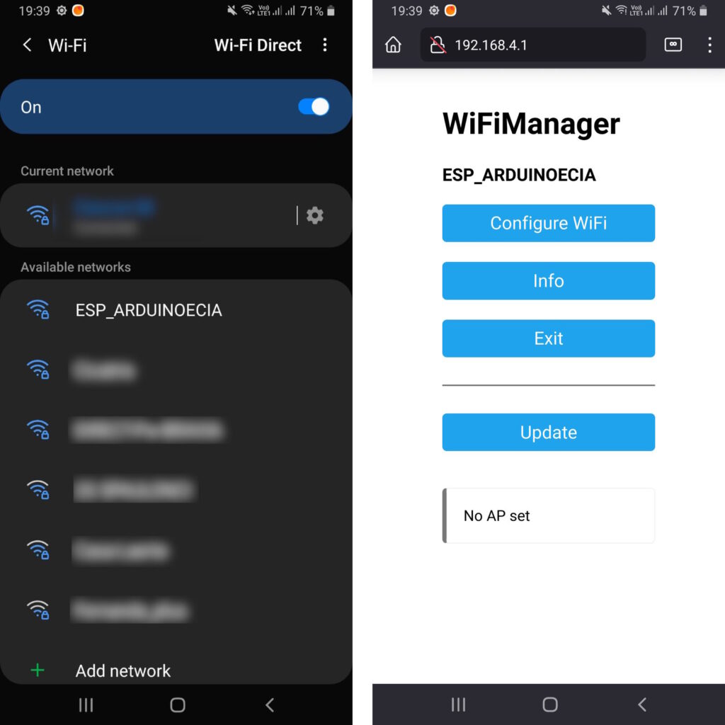 Seleção rede wifi e configuração do WifiManager