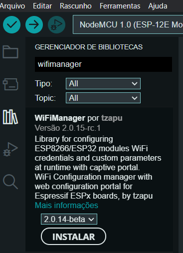 Instalação biblioteca WifiManager na IDE Arduino
