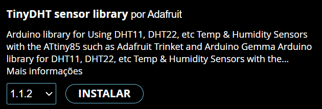 Instalação biblioteca TinyDHT na IDE Arduino