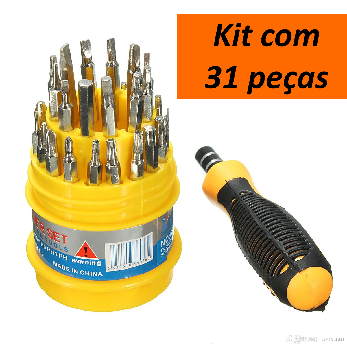 Kit Jogo Ferramenta 31 em 1 Chaves Alen Torx Fenda Philips